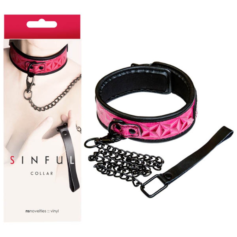 Sinful Collar and Leash - Black/Pink